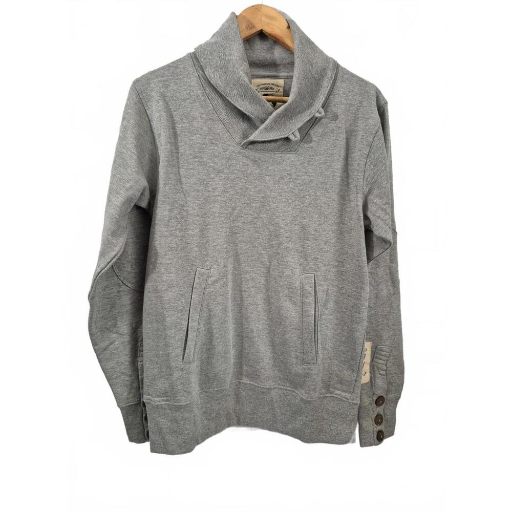 Cash Crop Clothing 100% Organic Mens Light Gray Pull Over Shawl Collar Sweatshir